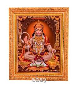 Hanuman-ji Golden Zari Art Work Photo In Golden Frame (14 X 18 Inches)
