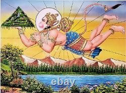 Hanumanji Parvat Silver Zari Art Work Photo In Golden Frame Big (14 X 18 Inch)