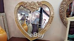 Heart Crackle Wall Mirror Ornate Frame French Engraved Rose Glass Champagne