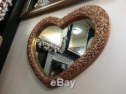 Heart Wall Mirror Ornate Gold Colour Frame French Engraved Roses 75x63cm