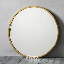 Higgins Rustic Aged Gold Metal Frame Industrial Round Wall Hanging Mirror 80cm