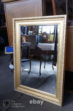 Hollywood Regency Rectangular Carved Wall Hanging Mirror Beveled Frame Gold 43