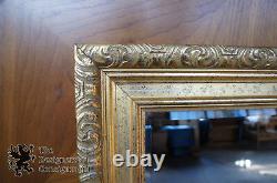 Hollywood Regency Rectangular Carved Wall Hanging Mirror Beveled Frame Gold 43