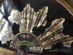 Home-Decor Italian Hand-Painted Floral Fan In Gold Fan Display Box