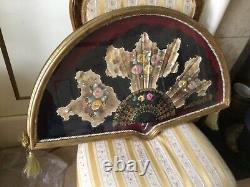 Home-Decor Italian Hand-Painted Floral Fan In Gold Fan Display Box