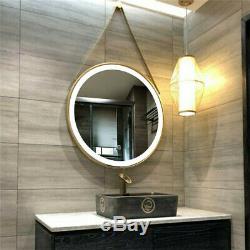 Industrial Round Bathroom Mirror Gold Frame LED Lighted Mirror Wall Hang 50x50cm