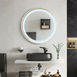 Industrial Round Bathroom Mirror Gold Frame LED Lighted Mirror Wall Hang 50x50cm