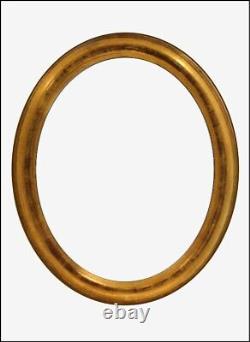 Italian large oval moulded wood picture frames /distressed gold leaf finish