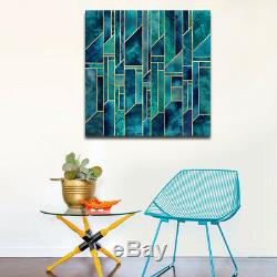 Jade Gold Geometric Stretched Canvas Print Framed Wall Art Home Office DIY Decor