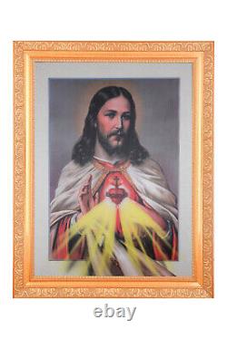 Jesus Vintage 5D Effect Art Work Photo In Golden Frame Big (14 X 18 Inches)