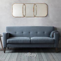 Kennford Large Modern Curved Gold Metal Frame Triple Glass Wall Mirror 51 x 20