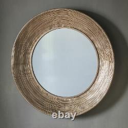 Knowle Antique Brushed Gold Scooped Metal Frame Round Classic Wall Mirror 28