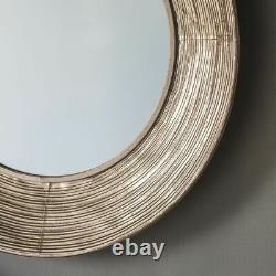 Knowle Antique Brushed Gold Scooped Metal Frame Round Classic Wall Mirror 28