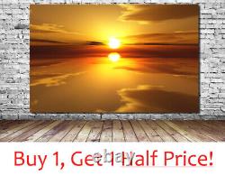 LAKE SUNSET SCENERY CANVAS WALL ART Framed YELLOW GOLD NATURE PICTURE PRINT