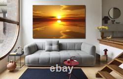 LAKE SUNSET SCENERY CANVAS WALL ART Framed YELLOW GOLD NATURE PICTURE PRINT