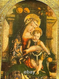 LARGE Vintage Italy GOLD Religious WALL Florentine Antique Print MADONNA JESUS