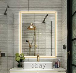 LED Bathroom Wall Mirror, Anti-Fog Wall-Mounted Gold Metal Frame Bath