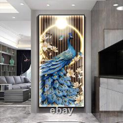 LED Blue Peacock Wall Art Frame With 5D Crystal Diamond 60120cm Home, Office