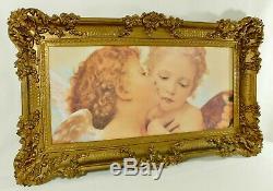 Large 36 Vintage Ornate Gold Syroco Angel CHERUB Putti Framed Wall Picture USA