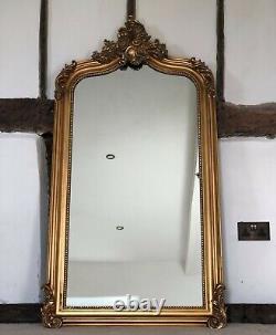 Large Antique Gold Gilt French Arch Over mantle Hall Wall Leaner Mirror 5ft