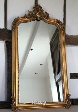 Large Antique Gold Gilt French Arch Over mantle Hall Wall Leaner Mirror 5ft