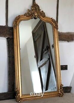 Large Antique Gold Gilt French Arch Over mantle Hall Wall Leaner Mirror 5ft