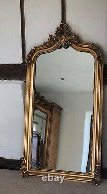 Large Antique Gold Gilt French Arch Over mantle Hall Wall Leaner Mirror 5ft