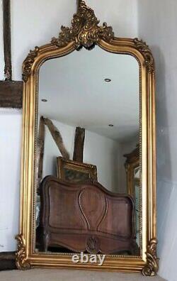 Large Antique Gold Gilt French Arch Over mantle Hall Wall Leaner Mirror 5ft