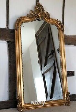 Large Antique Gold Gilt French Arch Over mantle Hall Wall Leaner Mirror 5ft