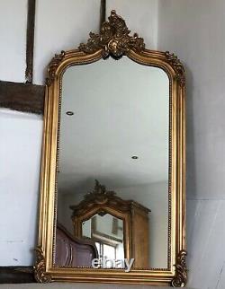 Large Antique Gold Gilt French Arch Over mantle Hall Wall Leaner Mirror 5ft