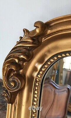 Large Antique Gold Gilt French Arch Over mantle Hall Wall Leaner Mirror 5ft