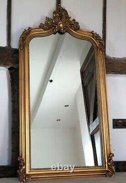 Large Antique Gold Statement French Over Mantle Arch Fireplace Wall Mirror 5ft
