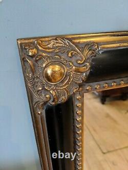 Large Antique Style Ornate Gold Black Wall Mantle Mirror Vintage