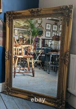 Large Antique Style Ornate Gold Wooden Wall Mantle Mirror Vintage