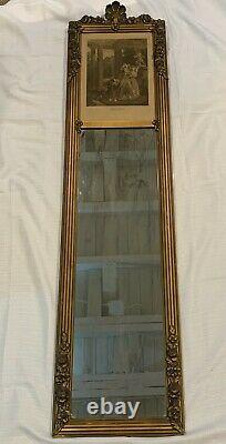 Large Antique Victorian French Gold Wall Trumeau Mirror Hand tinted Etching