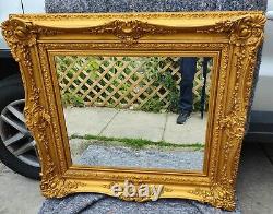 Large Antique Victorian Gilt Gold Ornate Fans Swept Framed Beveled Wall Mirror