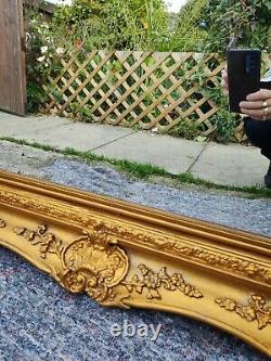 Large Antique Victorian Gilt Gold Ornate Fans Swept Framed Beveled Wall Mirror