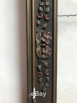 Large Antique Vintage Wood Frame Hanging wall Painted Flowers Gold Trim 17 X 31
