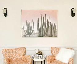 Large Cactus Desert Wall Art Canvas Print withBlush Pink Rosy Sky & Gold Frame