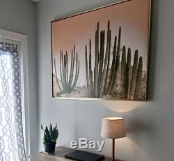 Large Cactus Desert Wall Art Canvas Print withBlush Pink Rosy Sky & Gold Frame