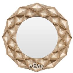 Large Circular Hexa 3D Geometric Gold Round Wall Mounted Mirror Home Decor Frame