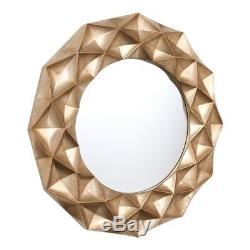 Large Circular Hexa 3D Geometric Gold Round Wall Mounted Mirror Home Decor Frame