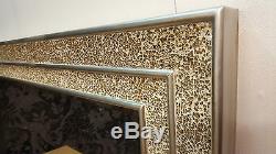 Large Crackle Champagne Glass Mosaic Wall Mirror Double Frame Handmade 128X68cm