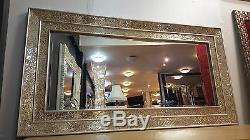 Large Crackle Champagne Glass Mosaic Wall Mirror Double Frame Handmade 128X68cm