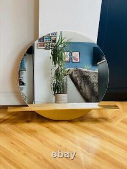 Large Designer Round Mirror With Gold Shelf Hanging Wall Mirror
