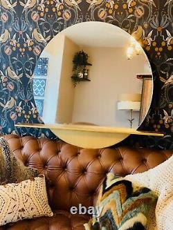 Large Designer Round Mirror With Gold Shelf Hanging Wall Mirror