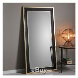 Large FULL LENGTH MIRROR with Black Frame Gold Edge Wall Leaning 156cm x 79cm