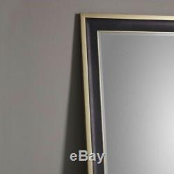 Large FULL LENGTH MIRROR with Black Frame Gold Edge Wall Leaning 156cm x 79cm