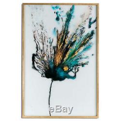 Large Floral Colour Explosion Glass Image In Gold Frame PICTURE WALL ART