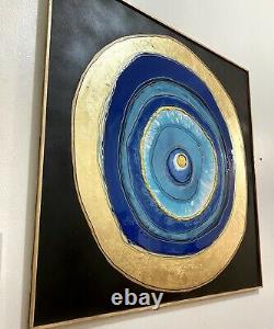 Large Framed Handmade Evil Eye Artwork Resin Painting Blue Gold Decor Wall Art